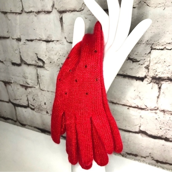 NWT Embellished RED Knit Gloves One size 1 Pair NEW WITH TAGS - Picture 2 of 15